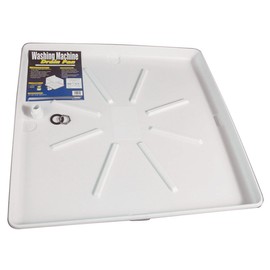 Camco Washing Machine Drain Pan w/PVC Fitting 32"OD x 30", Collects Water Leakage From Underneath Washing Machine and Prevents Floor Damage- White (20752)