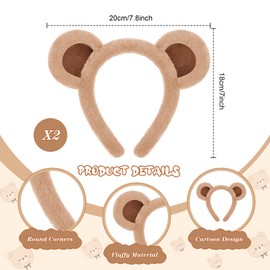 Harrycle 8 Pcs Bear Costume Set Bear Ears Headband Tail Nose Bear Accessories for Boys Girls Adult School Cosplay Carnival(Light Brown)