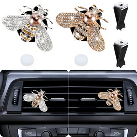 Shiny Bee Car Air Freshener Dashboard Outlet Vent Clips，Pearl Diamond Bee Car Perfume Car Air Conditioner Air Outlet Decoration Aromatherapy Clip，Bling Bee Charms Rhinestone Auto Interior Decorations Accessory