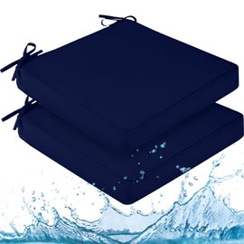 downluxe Waterproof Outdoor Chair Cushions for Patio Furniture, 18" x 18" x 2" Patio Chair Cushion with Adjustable Ties & Portable Handle, Square Outdoor Cushion with Removable Cover, Navy, 2 Pack