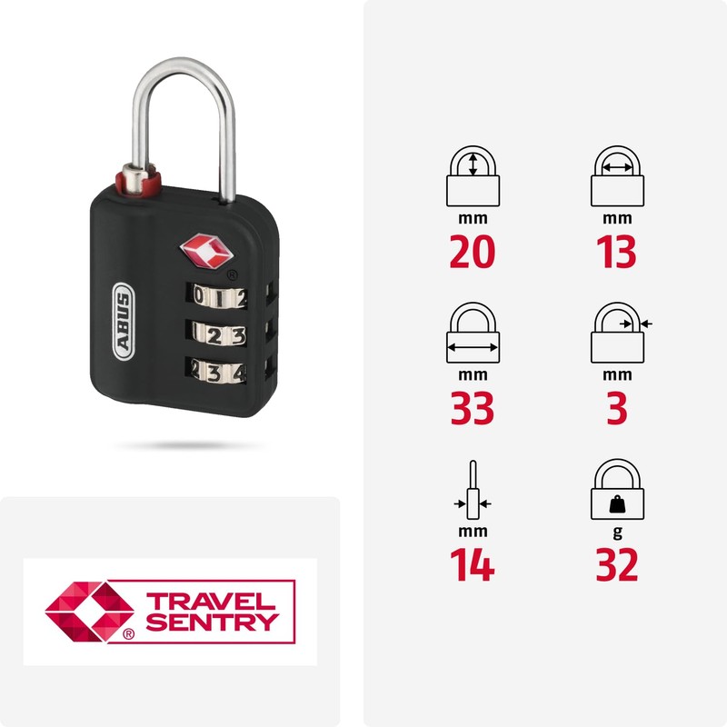 ABUS 530937 87982 147TSA/30B, 30mm, Nero, Combination Lock, Key Unlock