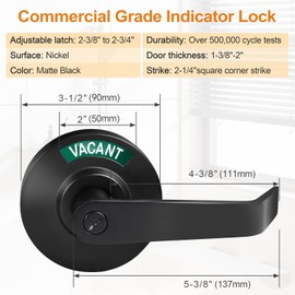 XMZ-DDUP Vacant or in-Use Bathroom Indicator Privacy Door Lock Handle, Occupied Door Handle, Commercial Bathroom Door Handle, for Restrooms, Gym, Office Buildings (Matte Black)
