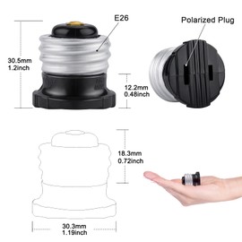 DiCUNO - Adaptador de enchufe polarizado E26 con certificación UL, foco estándar E26 a convertidor de enchufe de 2 clavijas, negro, paquete de 6