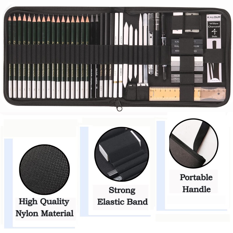 KALOUR 54-Pack Sketch Drawing Pencils Kit with Sketchbook,Include Graphite,Charcoal Pencils