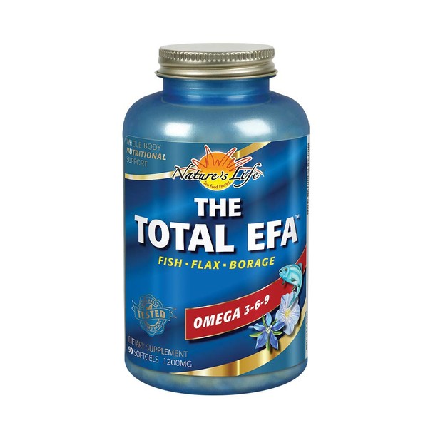 Nature's Life The Total EFA Fish Oil w/Organic Flaxseed & Borage Oils | 1200 mg | Skin, Heart & Memory | 90 Softgel