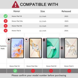 ATOOZ for Honor Pad V9 Case with pen holder 11.5 inch 2025, Rotating Stand Cover for Honor Tablet V9 (Grey)