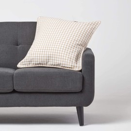 HOMESCAPES - 100% Cotton - Gingham Check - Large Cushion Cover - 60 x 60 cm Square - 24 x 24 Inches - Beige White - 100% Cotton Sofa Pillow Cushion Cover - Washable
