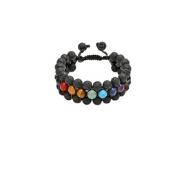 Reiki, Healing, Spritual, Reiki stone and Lava Stone Beaded 3 Layered Bracelet, Multicolour, 20 cm Adjustable