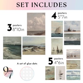 97 Decor Coastal Vintage Wall Art - Large Seascape Wall Art, Nautical Vintage Wall Decor, Retro Sea Landscape Wall Art Prints, Antique Sailboat Nautical Art Pictures for Home Bedroom (8x10 Unframed)