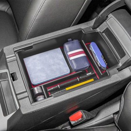 EDBETOS Center Console Organizer Tray Compatible with Chevy Blazer Accessories 2019 2020 2021 2022 2023 2024 2025 Interior Secondary Armrest Storage Glove Box Divider ABS Material, Red Trim