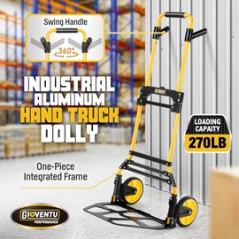 Gioventù Folding Hand Truck and Dolly with Telescoping Handle & Silent TPR Wheel 270LB