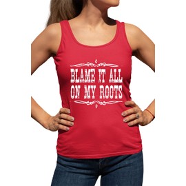 Go All Out Small Red Womens Blame It All On My Roots Country Racerback Tank Top T-Shirt