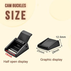10pcs Cam Belt Buckles Plastic Black Toggle Clip for Tactical Backpack Straps Webbing Bag Parts Accessories (3/4"(19.5mm))