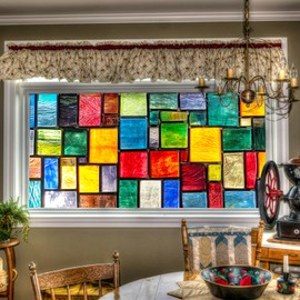 HOMETITUTE Stained Glass Window Film 39.3x17.7 Inch Colorful Mosaic Windows Cling Privacy Glass Sticker Static Decorative Window Film No Glue UV Blocking for Kitchen Bathroom Front Door