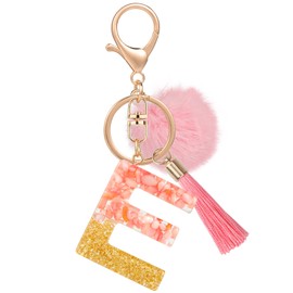 MWOOT Name Letter Keyring, Pink Lanyard for Women, Resin Key Rings for Door, Car, Keys, Handbags, Decoration, PINK-E
