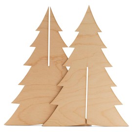 2-Pc Slotted Wooden Christmas Tree 24-inch, Pack of 5 Table Top Christmas Tree Decorations Wooden for Party, Painting, and Cat-Friendly Display, by Woodpeckers