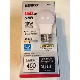 SATCO S9031 5.5W A15 Energy Savings LED E26 Medium Base Light Bulb Frosted White