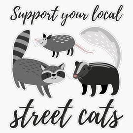 Support Your Local Street Cats Retro Cats Design Street Cats Possum Skunk Raccoon Bumper Sticker Window Vinyl Decal 5"