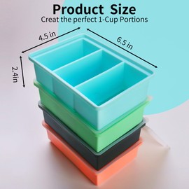 Silicone Freezer Tray with Lid - 1 Cup Silicone Food Freezer Tray - Large Ice Cube Freezer Molds - Soup, Sauce, leftovers, Homemade Meal Prep Freezing Kitchen Storage Containers - Multicolor - 4-Pack