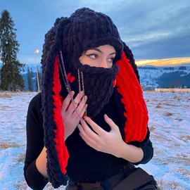 XKCL Bunny Ears Hat - Funny Bunny Ears, Fluffy Hat Cosplay Party. (Black Red)