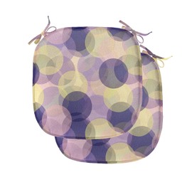 Lunarable Modern Chair Seating Cushion Set of 2, Colorful Seamless Abstract Geometrical Circles Image Art, Seat Pads for Office with Anti-Slip Backing, 16"x16", Pale Yellow Dark Blue