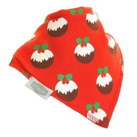 Ziggle Red Christmas Pudding Print Bandana Dribble Teething Bib for Babies and Toddlers - Absorbent 100% Cotton Front Drool Bib with Adjustable Straps
