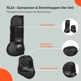 RL24 - Gaiters & Fetlock Caps (Set of 4) | Horse Leg Protection with Velcro Fastener | Soft Lined, Anatomically Shaped & Shock Absorbing | Pony & Horse Accessories in Black for Pony