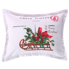 Levtex Home - Yuletide - Christmas Decorative Pillow (14X18in.) - Carte Postal - Chistmas Postcard - Red, Green, Black, Cream