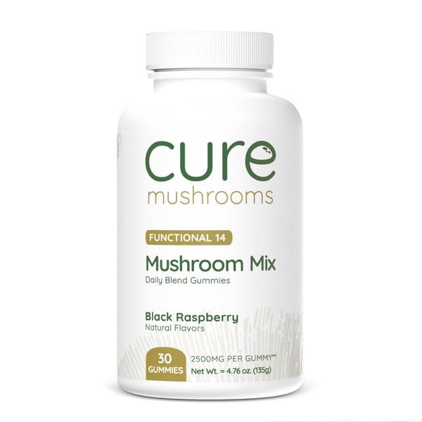 CURE MUSHROOMS 14 Blend Organic Mushroom Complex - Premium Mushroom Gummies Supplement for Immunity, Gut Support, Brain Health & Natural Energy - 30 Gummies