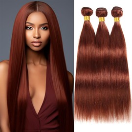 Color 33 Copper Red Straight Bundles Human Hair Auburn Brown Bundles Human Hair Reddish Brown Bundles Double Weft Wet and Wavy Bundles Silky and Soft for Black Women for Black Women 26 28 30 Inch