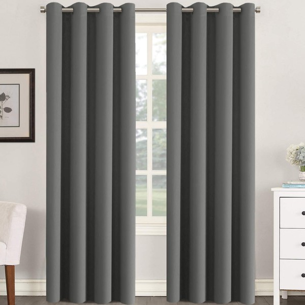 H.VERSAILTEX Three Pass Microfiber Blackout Thermal Insulated Grommet Panel Window Curtains / Drapes (Set of 2 Panels, 52 x 96 Inch, Grey)
