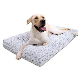 KSIIA Washable Dog Bed Deluxe Plush Dog Crate Pad Comfy Pet Bed Non-Slip Kennel Pad for Large Dogs, 36" x 27", Grey