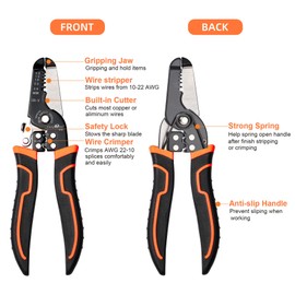 Wire Stripper Crimper Pliers Set for AWG 10-22, 2 PCs Wire Stripping Crimping Tool, Wire Strippers with Wire Cutter for Stripping Solid Wires, Crimping Terminal Wire Connector, Cutting Wires Cables
