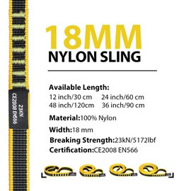 KLYTORX 18mm Nylon Climbing Sling Runner 23KN CE2008/EN566 Certified - Webbing Straps for Outdoor Rock Climbing, Rappelling, Swing, Yoga Hammock etc90cm/ 36inch |Pack of 2（Yellow）