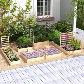 S AFSTAR Raised Garden Bed with Wood Composter, 49" x 49" x 10" Open Base Fir Wood Garden Bed, Outdoor Elavated Garden Box Raised Bed, Above Ground Planter Box for Veggies Fruits Flowers Herbs