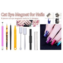 8 Pieces Cat Eye Magnet for Nails Double-head Flower Design Nail Magnet Pens Mag