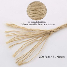 Tenn Well Braided Jute Twine, 61 Meters 3.5mm Garden Twine, Natural Jute Rope for Artworks and Crafts, Gardening, Macrame Projects