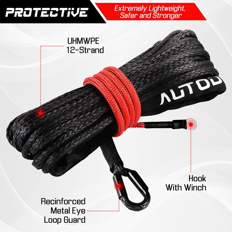 AUTODUNK 3/16" x 50ft Synthetic Winch Rope Kit 8,450LBS with