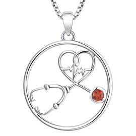 YL Stethoscope Necklace Sterling Silver Doctor Nurse Medical Pendant RN Registered Student Created Garnet Jewelry Gifts for Women