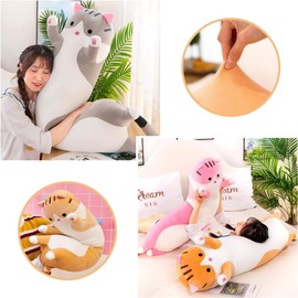 Guovita Cute Long Plush Cat Pillow,Soft Plushie Stuffed Animal Toy,Gift for Kids Girlfriend (Pink, 43.3inch/110cm)