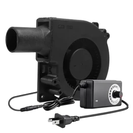 120mm x 32mm 12V Dual Ball Air Blower Fan with 110V - 240V AC Plug Variable Speed Controller High Velocity Squirrel for DIY Cooling Projects, BBQ, Drum Smoker (12032 110V-240V)