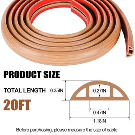 MYFAMIREA 20FT Floor Cord Cover for Wire Self Adhesive Cable Cavity Management PVC Extension Cord Hider Power Floor Wire Protector Cover Prevent Cable Trip for Office Home Outdoor (Brown Wood, 1.18'')