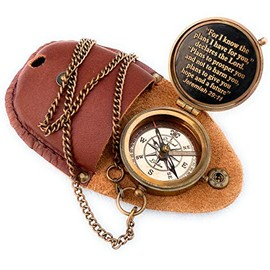 A S Handicrafts for I Know The Plans I Have for You Antique Brass Compass Engraved with Leather Case Son Mom Children Gift Baptism Birthday Easter Decor (for I Know.)