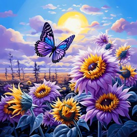 Rekxtmo 5D Diamond Painting Kits for Adults Sunflower Diamond Art Painting - DIY Sunflower Diamond Painting Butterfly Diamond Art Flowers - Diamond Dots Gem Painting Kit Home Wall Decor Gift 12x12inch