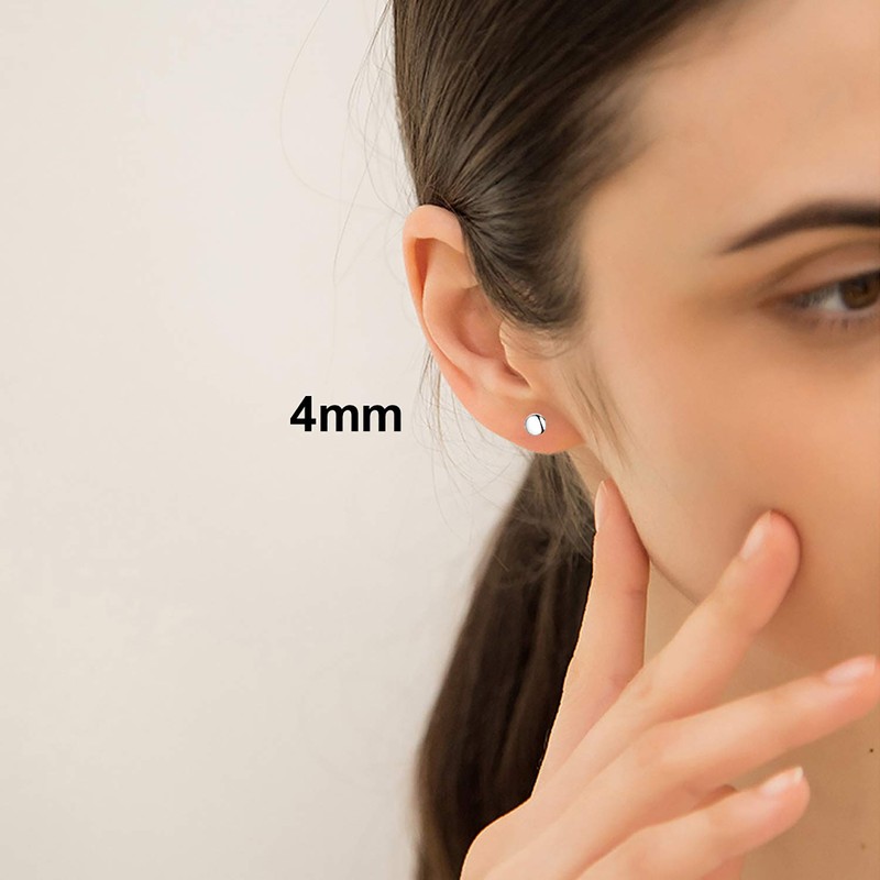 White Gold Plated Sterling Silver Dot Stud Earrings 3mm-8mm Options,