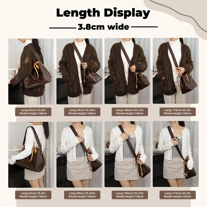 XYJG Vachetta Leather Strap for LV-Neverfull-bag,Double Sided Usable Cowhide Crossbody