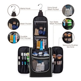 Narwey Hanging Travel Toiletry Bag Cosmetic Make up Organizer for Women and Men (Medium, Black)