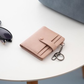 Alldaily Slim Keychain Wallet for Women, RFID Blocking Small Bifold Travel Credit Card Holder (Dark Pink)