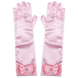 Joy Join Little Girls Princess Gloves(Solid Color Long Elbow Length) For Birthday,Wedding,Holiday,Costume Party(Pink)