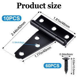 HINZIC 10Pcs 2 Inch Black T-Strap Shed Hinge, Barn Door Hinges, Heavy Duty Gate Strap Hinge T Hinges for Barn Door with 60pcs Screws